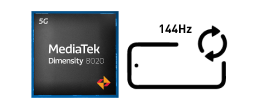 最新のMediaTek Dimensity8020チップセットと、高速な144Hzのリフレッシュレート